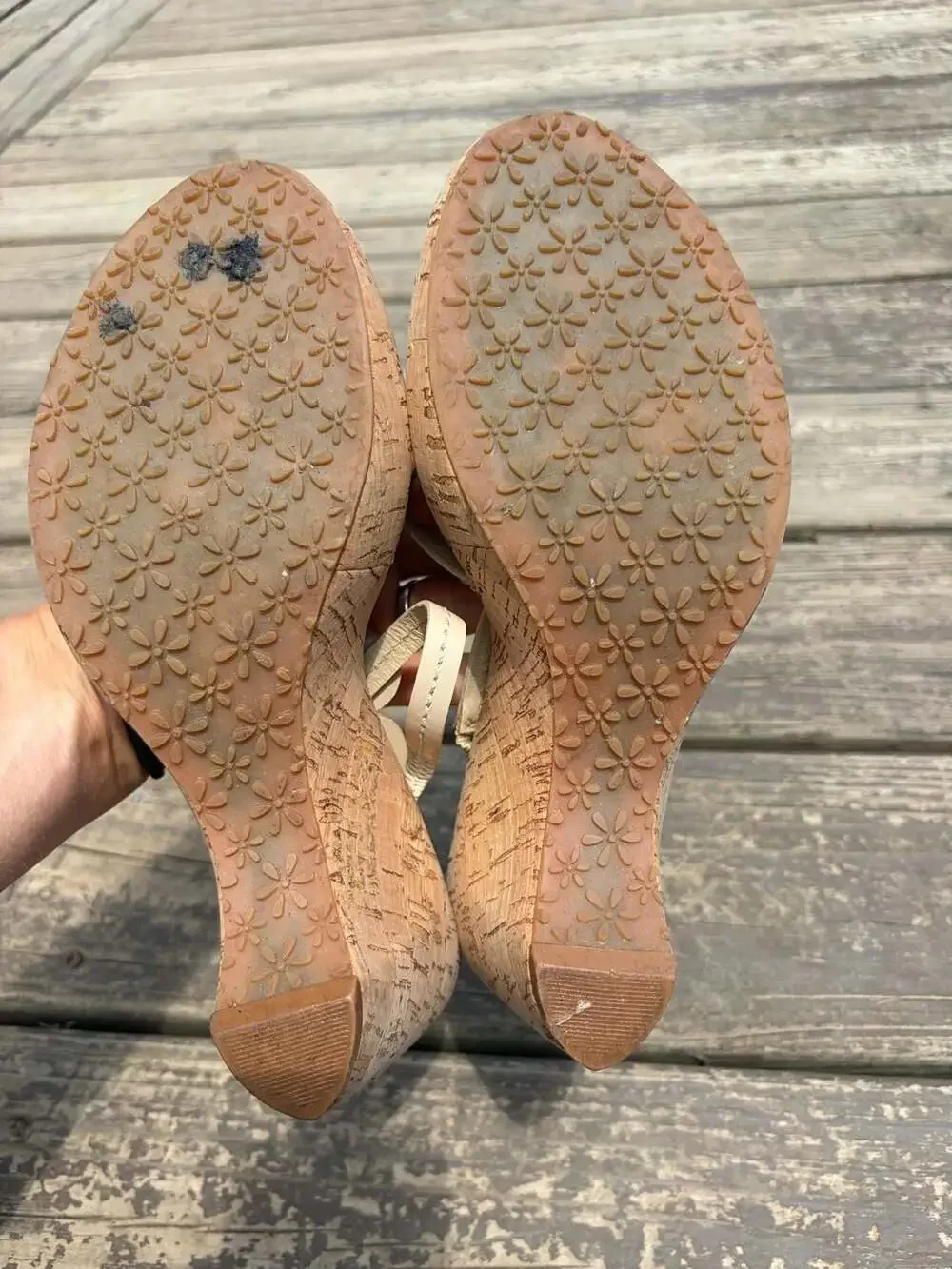 Gianni Bini Women's Floral Leather Cork Wedge Sandals